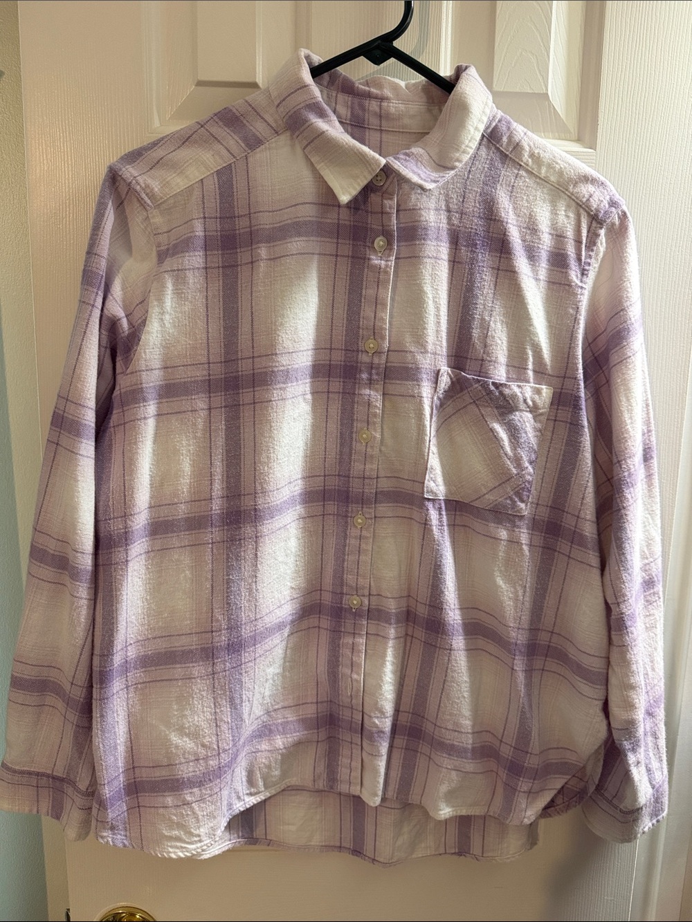 LOFT Lavender Plaid Casual Button-Down Shirt